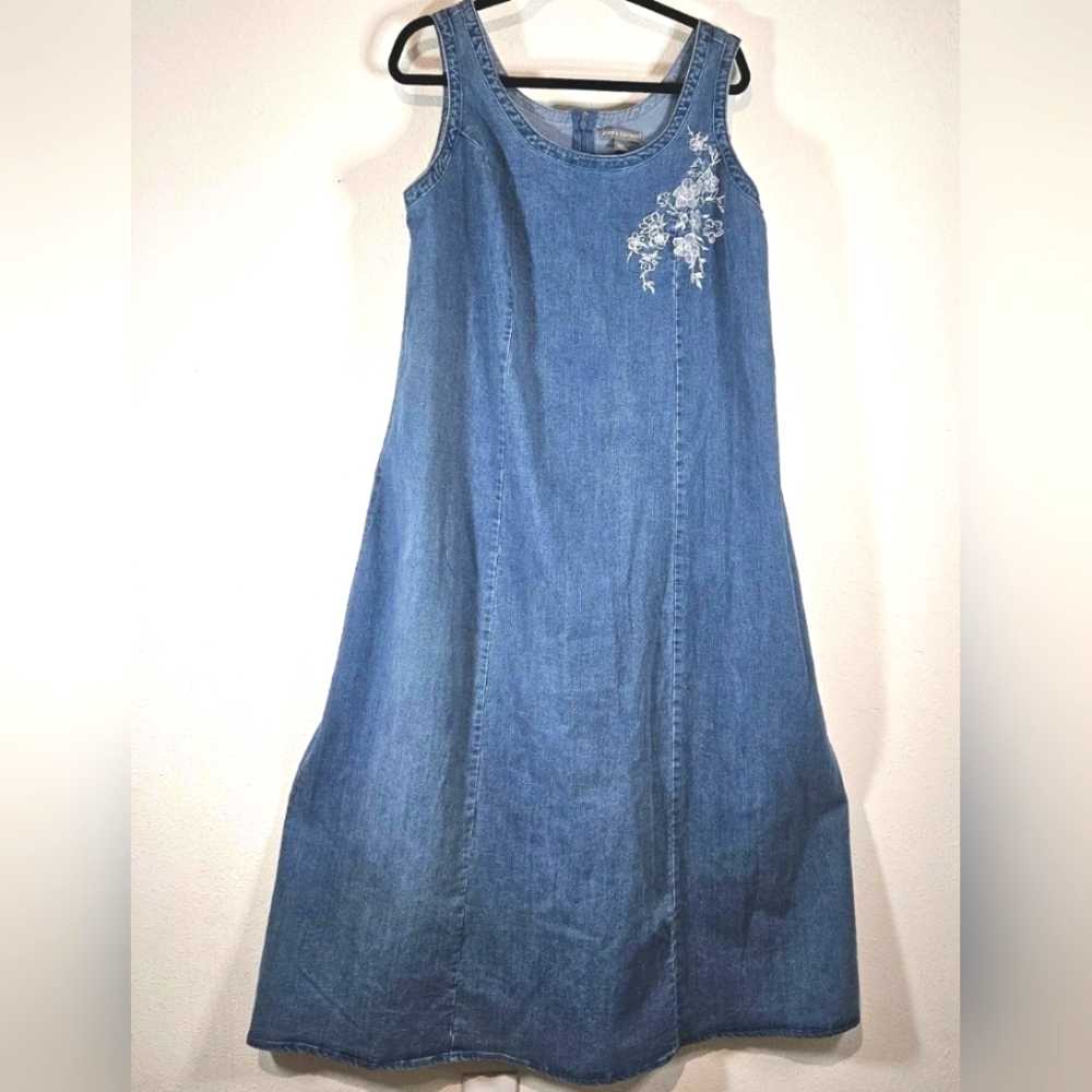 Vintage 90s Country Jumper Dress 16W Blue Granny Teachercore Cottage Prairie